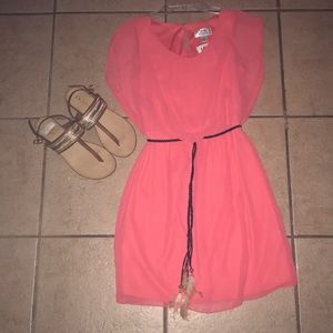 Coral pink dress w/ feather belt